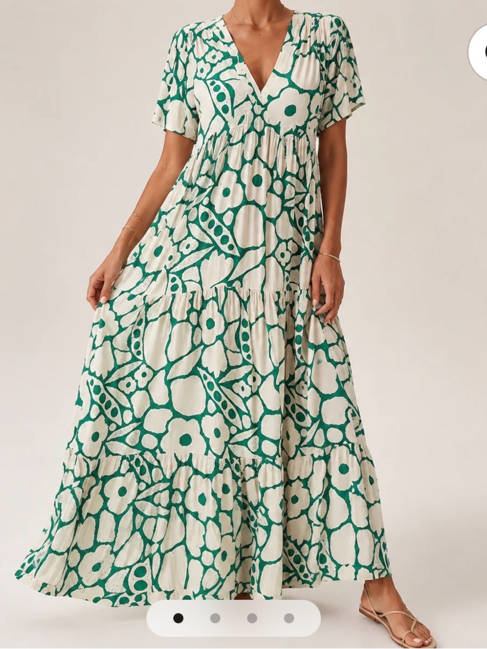 Green Floral Tiered V-Neck Maxi Dress
